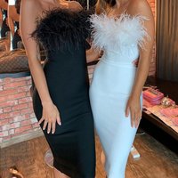 Clothing Feather Dress Hip Temperament Commuter Tight Dress