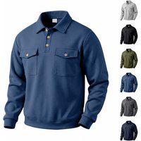 Men's Loose Casual Long Sleeved Shirt Autumn Winter Solid Color Turn Down Collar Sweatshirt Multi Pocket Style