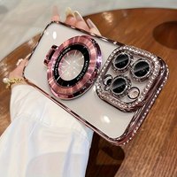 Bling Glitter Ring Bracket Magnetic Plating Phone Case iPhone 14 13 12 11 Pro Max 15 Plus Kickstand Shockproof Soft