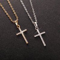 European American Cross Border Alloy Jewelry Rhinestone Inlaid Simple Cross Hip Hop Punk Necklace