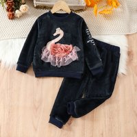 Autumn And Winter New Girls‘ Fleece Sports Suit Pullover Long Sleeved Round Neck Suit Small And Medium Sized Children’s Clothing Parent Child