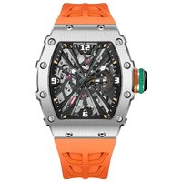 Men's Quartz Watch Large Tonneau Shaped Dial Waterproof Skeleton Design