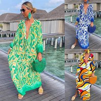 Women's 2023 spring V Neck Loose Long Sleeve Printed Dress