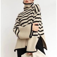 striped turtleneck sweater loose design niche sweater jumper