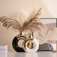 Nordic Ceramic Vase Set With Gold Accents – Handcrafted For Home Decor, Floral Arrangements, And Stylish Gifting (Black & White, Multiple Sizes)