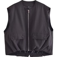 Trendy Streetwear Vest With Ruffled Hem - Lightweight Woven Polyester, Round Neck, Zip Front - Yellow, Black, Light Gray, Army Green (S/M/L/XL)