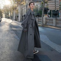 Clothing Long Trench Coat Ankle Length Loose Fit Overcoat Tall Belt Detail