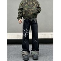 Clothing High Street Graffiti Camouflage Patchwork Jeans Spring Autumn Trousers