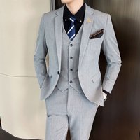 Korean Slim-Fit Blazer Set – 3-Piece Business Casual Suit With Vest (M-5XL, Black/Charcoal/Light Gray/Coffee)
