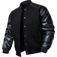 FANARCHER Men's Varsity Baseball Jacket Cotton Blend Letterman Jacket With Faux Leather Sleeve Bomber Coat