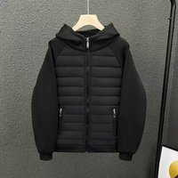 " Lightweight Streetwear Hooded Jacket – Oversized Zip Up Coat Polyester Fill & Contrast Panels (Black White Gray