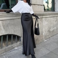 Women's Clothing acetate satin skirt female autumn new style drape slim A line long skirt high end women's clothing
