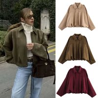 Women's Stylish Batwing Sleeve Bomber Jacket With 3D Effect - Polyester Blend, Round Neck, Multi-Color Options For Casual & Office Wear