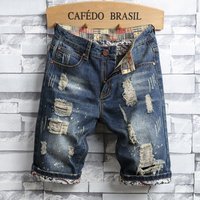Clothing Summer Ripped Denim Shorts Five Point Pants Loose Fit Casual Plus Slim Fit Five Point Pants