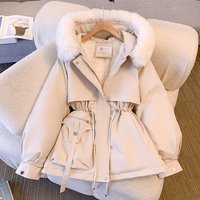 Parka clothing waist slimming hooded large fur collar fleece lined cotton padded clothing fashionable all matching Korean style autumn win