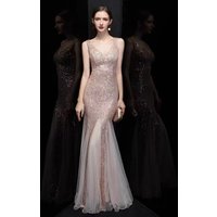 V Neck Mermaid Sequin Sexy Dress Formal Prom Party Long Dress