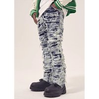 Clothing high street retro destruction scratched horizontal washing old fashion brand beggar hiphop slim stretch denim trousers
