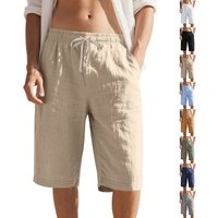 2025 New Lie Drawstrig Elastic Waist Straight Leg Solid Color Breathable Daily Beach Seve-poit Casual Shorts For