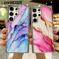 Luxury Gradient Marble Plating Phone Case For Samsung Galaxy S22 S23 Ultra S21 Plus A54 A34 A14 A24 A53 A13 5G 4G Soft Cover