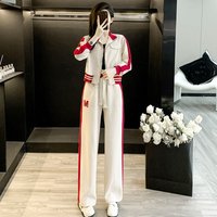 High end Casual Sports Suit Spring Autumn Trend Fashion Jacket Wide leg Pants Two piece Set