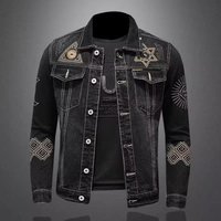 Suitable All Seasons Trendy Embroidered Turn down Collar Denim Jacket Autumn Winter Street Style Casual Loose Workwear Coat