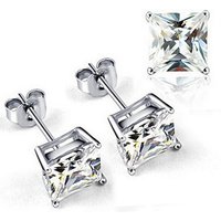 Square Diamond Unisex Simple Trendy Four-Prong Zircon Earrings Manufacturer Wholesale