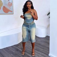 Clothing Jeans Suit Fashion Raw Edge Wrap Top High Waist Denim Shorts