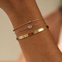 Zircon Water Drop Stainless Steel Open Women’s Style Bracelet 3-Piece Set