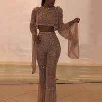Clothing Two Piece Sexy Long Sleeved Backless Jumpsuit Trousers