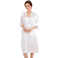 Women's Sleepwears Solid Color Glossy Nightgown Bathrobe Women Spring And Autumn Medium And Long Satin Cardigan Bride Bridesmaid Morning Robe