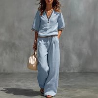 Clothing Spring Summer Two Piece Set Cotton Linen V Neck Casual Comfortable Formal & Casual