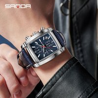 Business Chronograph Quartz Watch Triple Sub Dial Leather Strap Waterproof Square Casual Dress Wristwatch Leisure Square Waterproof Watch