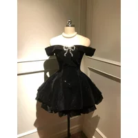 French Vintage Elegant Design Woman Dress Gothic Off Shoulder Retro Mini Dress Female Fairy Birthday Party Chic Outfits