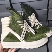 2025 Horsehair High top Shoes Inverted Triangle Large Thick Sole Lace up Genuine Leather European