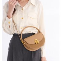 Genuine Leather Messenger Bag High End Niche Semi Circular Bag For Women Frosted Fashionable Temperament Ladies Shoulder Bag