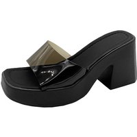 European Women’s Shoes 2025 New Fashionable Transparent Straight Line Sandals Thick Sole Waterproof Platform Square Head