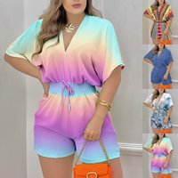Voghion Geometric Print Lace-Up Short Sleeve Playsuit