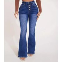 Women's Clothing Multi Button High Waist Elastic Micro Flared Jeans Women's Trousers