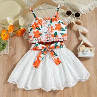 Baoshi Clothing Instagram Korean Edition Women's Children's Printed Lace Hanging Strap Hollow Cotton Cloth Skirt Two