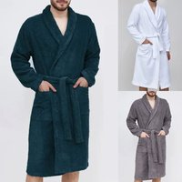 Men's Solid Color Long Lapel Bathrobe Home Loungewear With Pockets Tie Up Sleeping Robe