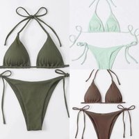 2025European American cross border drawstring straps hollow striped split swimsuit bikini bikini