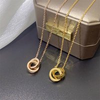 Trendy Simple Gold Color Stainless Steel Double Ring Necklace For Women Korean Fashion Light Luxury Female Pendant Clavicle Chain Jewelry