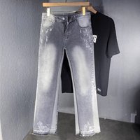 Clothing Foreign Trade Wholesale Hot Selling Ink Splatter Ripped Flared Jeans High Street Distressed Washed Long Pants Straight Leg.
