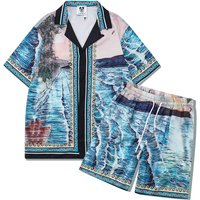 Clothing Chaoshenshi summer casual beach short sleeved shirt digital printing wave abstract loose suit cardigan