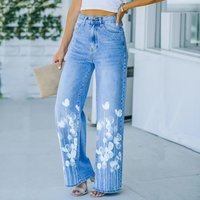 Clothing Leaf print Southeast Asian retro art wide leg mopping jeans leisure winter products