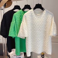 2024 summer design niche short sleeved T shirts ins versatile loose casual waffle T shirt tops