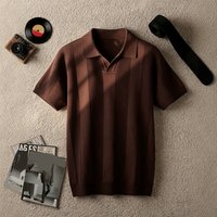 Men's V Neck Knitted Polo Shirt Regular Fit Short Sleeve Fashionable Style Summer Thin Business Casual Lapel Knit Top