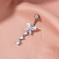 Sparkling Zircon Butterfly Navel Ring Stainless Steel Belly Bar Piercing Jewelry