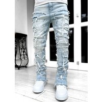 Fashion Stretch Patch Men's Jeans Y2K Patchwork Creative Tassels Decoration Straight Denim Trousers For Men Hip Hop Jean Pants