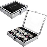 Qianbihe 6/12 Grid Slots Jewelry Watches Display Storage Box Aluminium Case Holder-Silver 6